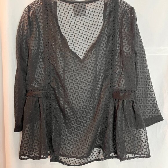 Women's Sheer Black Anthro Vanessa Virginia Long Slv Blouse Size 4 - Picture 5 of 6